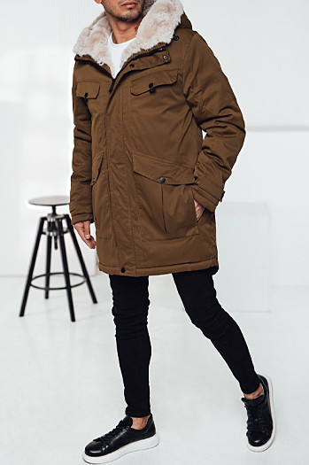Moška zimska jakna parka s kapuco temno bež Dstreet TX4970