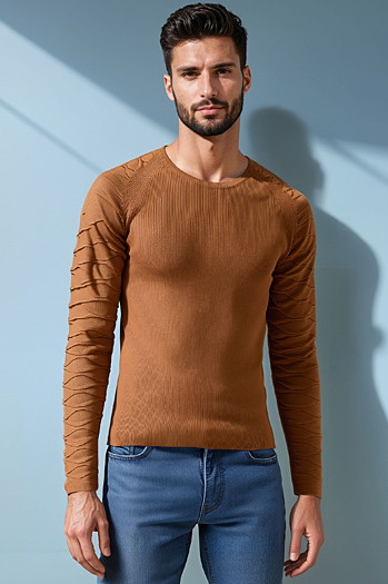 Moški pulover kamelje barve WX2289