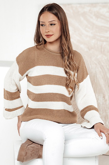 Ženski pulover LINEZZA beige and white Dstreet MY2382