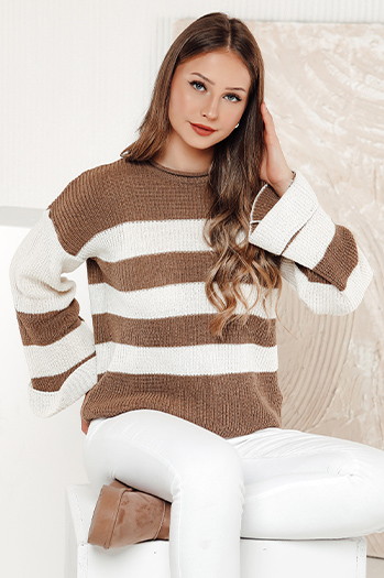 Ženski pulover LINEZZA beige and white Dstreet MY2383