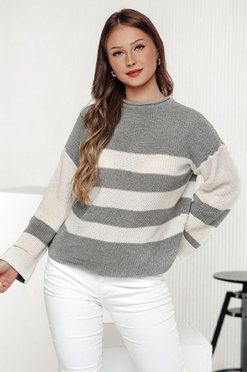 Ženski pulover LINEZZA sivo-beli Dstreet MY2386