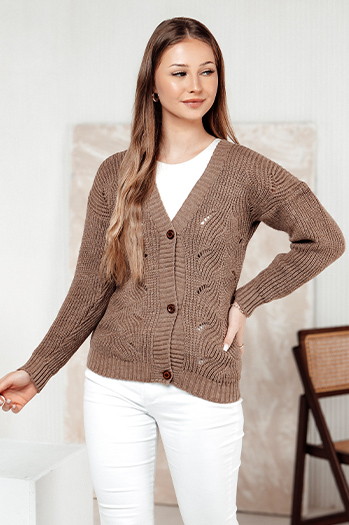 KNITVIA ženski raztegljivi pulover bež barve Dstreet MY2421
