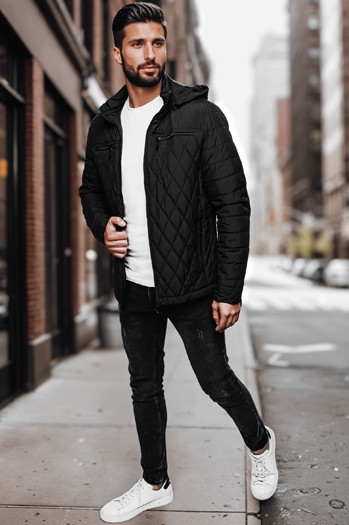 Moška prešita jakna s kapuco črna Dstreet TX4989