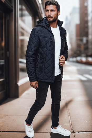 Moška prehodna jakna s kapuco mornarsko modra Dstreet TX4990