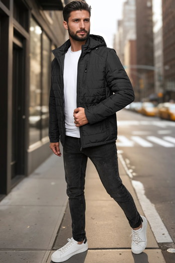 Moška prehodna prešita jakna s kapuco črna Dstreet TX5003