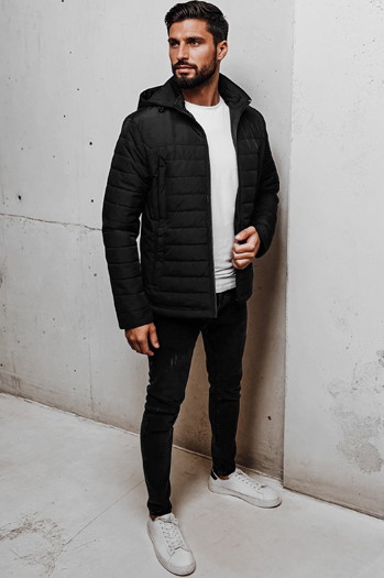 Moška prehodna prešita jakna s kapuco črna Dstreet TX5007