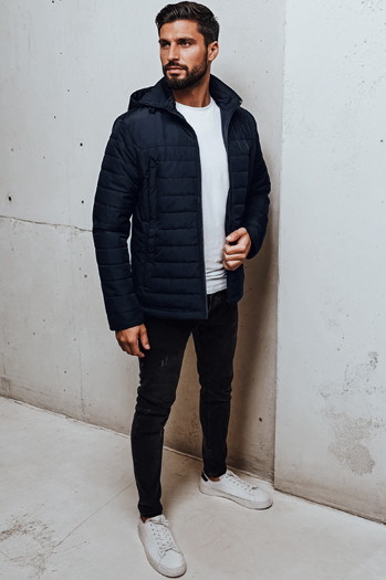 Moška prehodna prešita jakna s kapuco mornarsko modra Dstreet TX5008