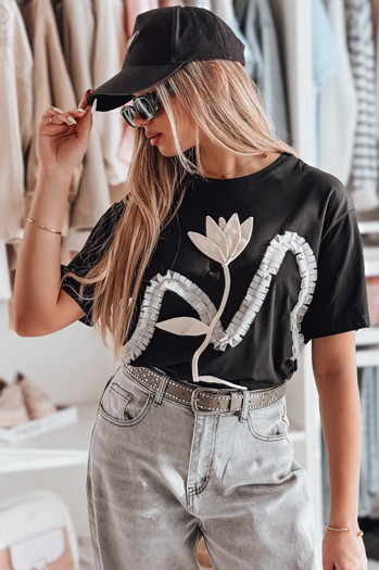 Ženska majica oversize s 3D učinkom črna Dstreet RY2716