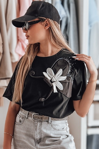 Ženska majica oversize s 3D učinkom PETALOVE črna Dstreet RY2717