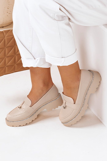 Ženski mokasini LOAFELIA beige Dstreet ZY0606