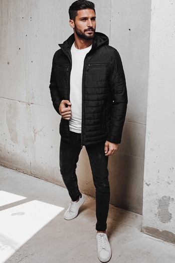 Moška prešita jakna s kapuco črna Dstreet TX5009