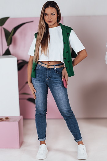 Ženske jeans hlače tankega kroja srednje FLEXI mornarsko modra Dstreet UY2389
