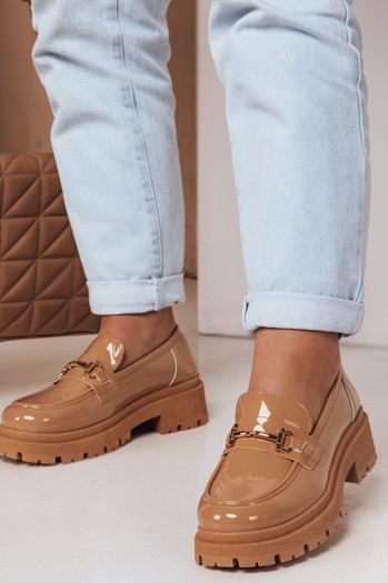 Ženski lakirani mokasini ELEGANCI khaki Dstreet ZY0676