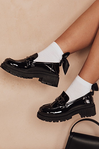 Ženski lakirani mokasini ELEGANCI black Dstreet ZY0677