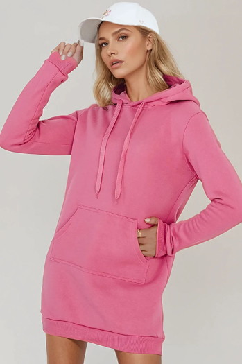Ženska dolga majica s kapuco oversize TIMMY roza Dstreet EY2560