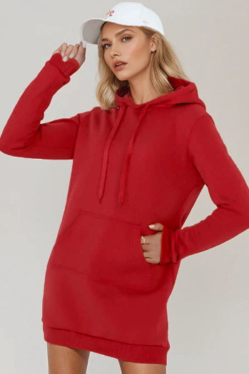 Ženska dolga majica s kapuco oversize TIMMY rdeča Dstreet EY2562