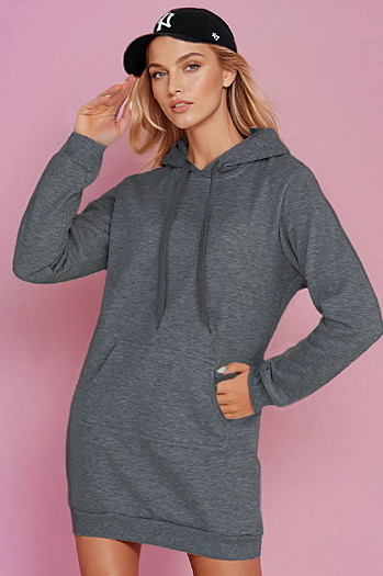 Ženska dolga majica s kapuco oversize TIMMY temno siva Dstreet EY2565