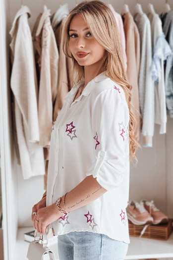 Ženska majica oversize v zvezdah ASTROWIA bela Dstreet DY0452