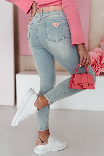 Ženske oprijete jeans hlače s pasom SLIMIVI blue Dstreet UY2423