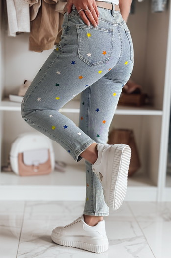 Ženske jeans hlače tankega kroja v barvi SHINYFIT stars blue Dstreet UY2452