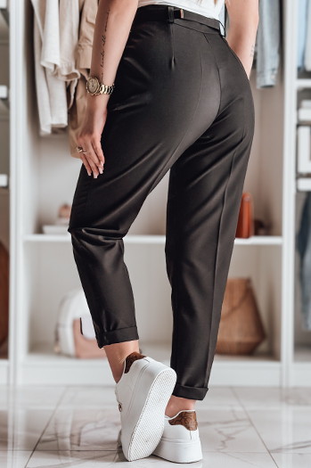 Elegantne ženske plisirane hlače s pasom PLISSO črne Dstreet UY2518