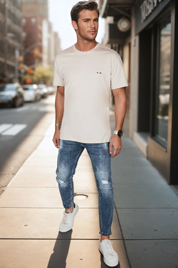 Moška majica z vezenino v barvi kapučina Dstreet RX5638