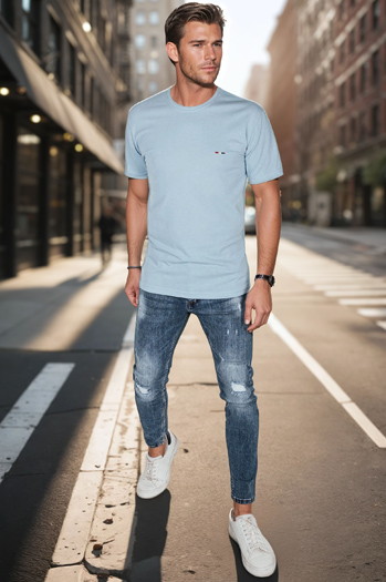 Moška majica z vezenino, modra Dstreet RX5639