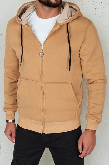 Moška osnovna jopa z zadrgo s kapuco v kamelji barvi Dstreet BX5864