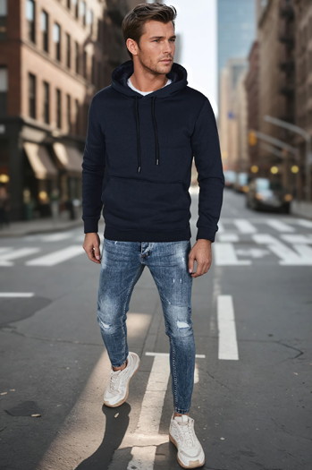 Moška osnovna majica s kapuco mornarsko modra Dstreet BX5884
