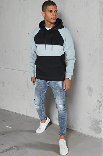 Moška osnovna majica s kapuco z modrimi in črnimi črtami Dstreet BX5900