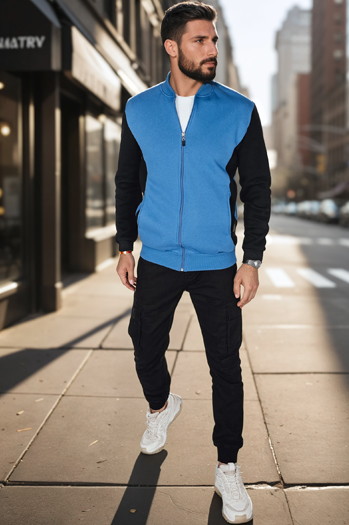 Moška jopa z zadrgo in pokončnim ovratnikom, modra Dstreet BX5905