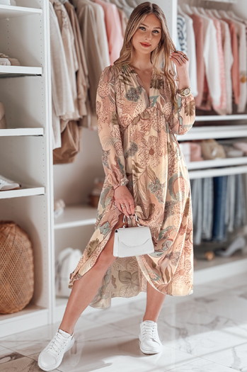 Ena velikost midi cvetlične obleke LILOVIE beige Dstreet EY2573