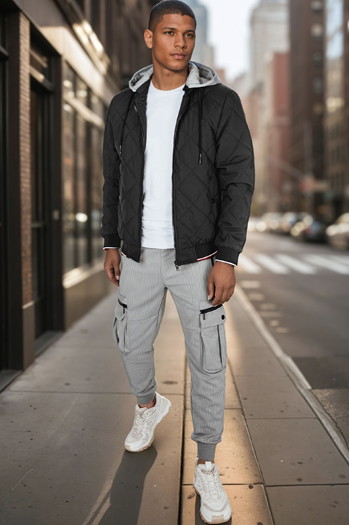 Moška prehodna prešita jakna s kapuco črna Dstreet TX5010