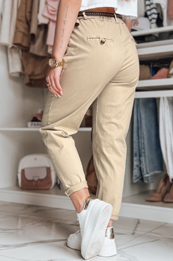 Ženske hlače chinos s pasom RELCIX temno bež Dstreet UY2580