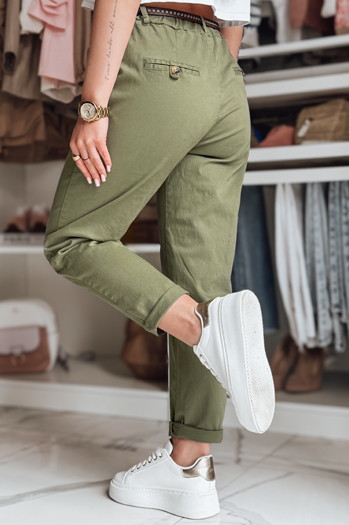 Ženske hlače chinos s pasom RELCIX khaki Dstreet UY2582