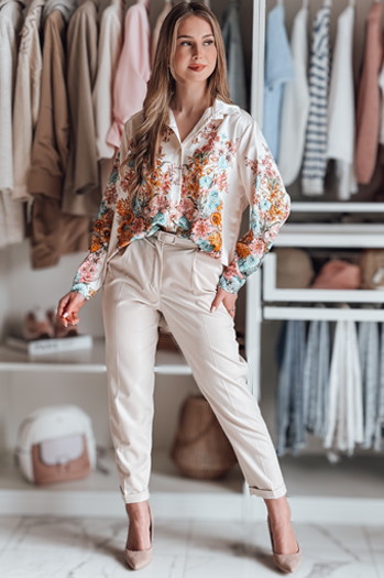 Ženska prevelika cvetlična majica BLOSSIVA light beige Dstreet DY0464