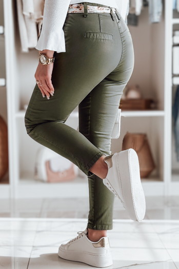 Ženske hlače iz blaga s pasom ROSSALI olive Dstreet UY2596