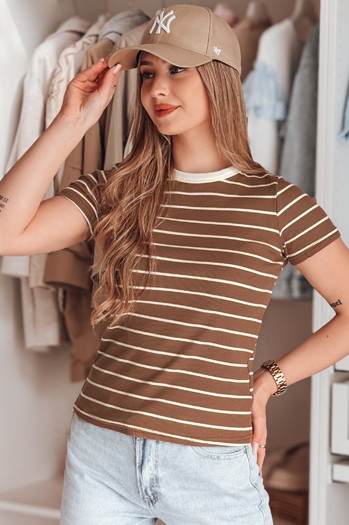 Ženska osnovna črtasta majica LINESS rjava Dstreet RY2810