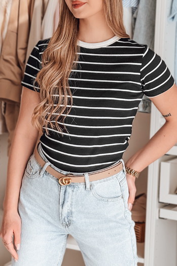 Ženska osnovna črtasta majica LINESS black Dstreet RY2817