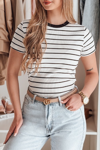 Ženska osnovna črtasta majica LINESS bela Dstreet RY2818