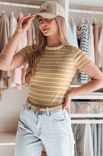 LINESS ženska črtasta osnovna majica kamelja barva Dstreet RY2819