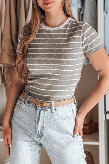 Ženska osnovna črtasta majica LINESS siva Dstreet RY2821