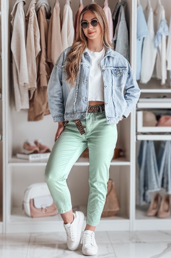 Ženske hlače s pasom MADELINA mint Dstreet UY2624