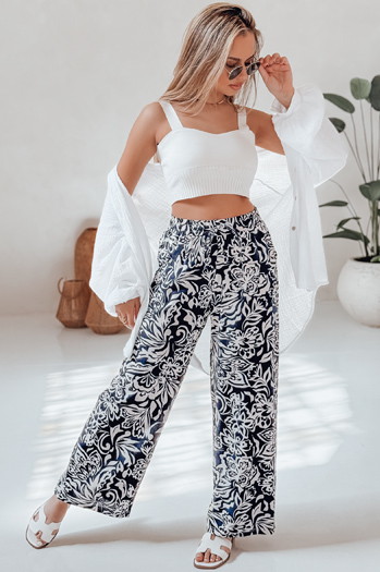 Ženske hlače iz blaga s širokimi nogami TROPICAL SUN mornarsko modra Dstreet UY2632