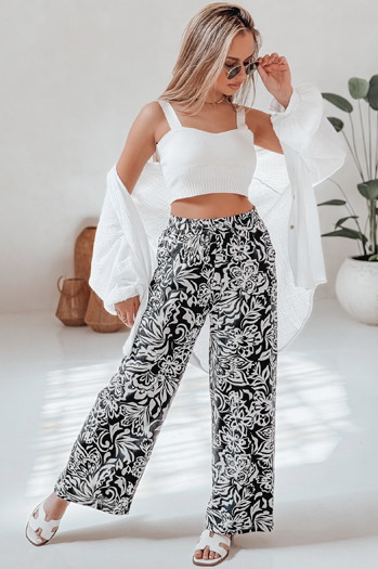 Ženske hlače iz blaga s širokimi nogami TROPICAL SUN black Dstreet UY2634