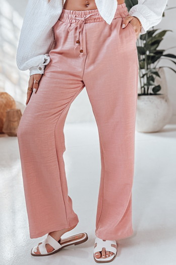 Ženske hlače iz blaga s širokimi nogami LINESSA roza Dstreet UY2645