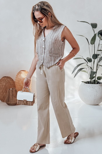 Ženske priložnostne hlače s širokimi hlačami BOHO DAY kaki Dstreet UY2648