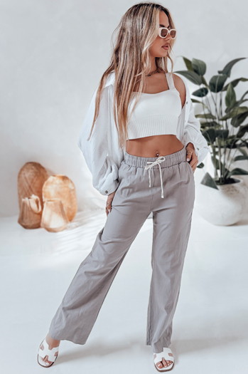 Ženske priložnostne hlače s širokimi hlačami BOHO DAY sive barve Dstreet UY2650