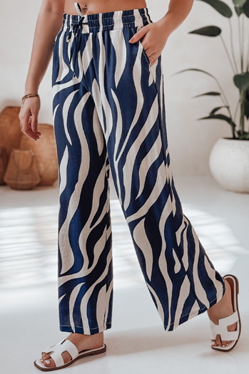 Ženske črtaste široke hlače ZEBRAVIBE mornarsko modra in bež Dstreet UY2654