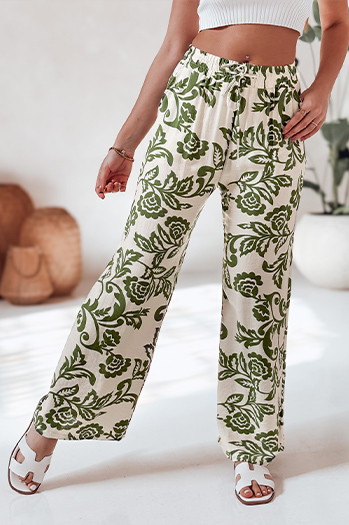 Ženske cvetlične hlače s širokimi nogavicami LOVEGARDEN zelena Dstreet UY2656